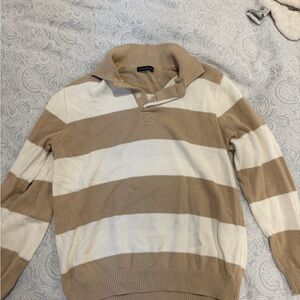 Brandy Melville Tan and White Striped Knit Sweater